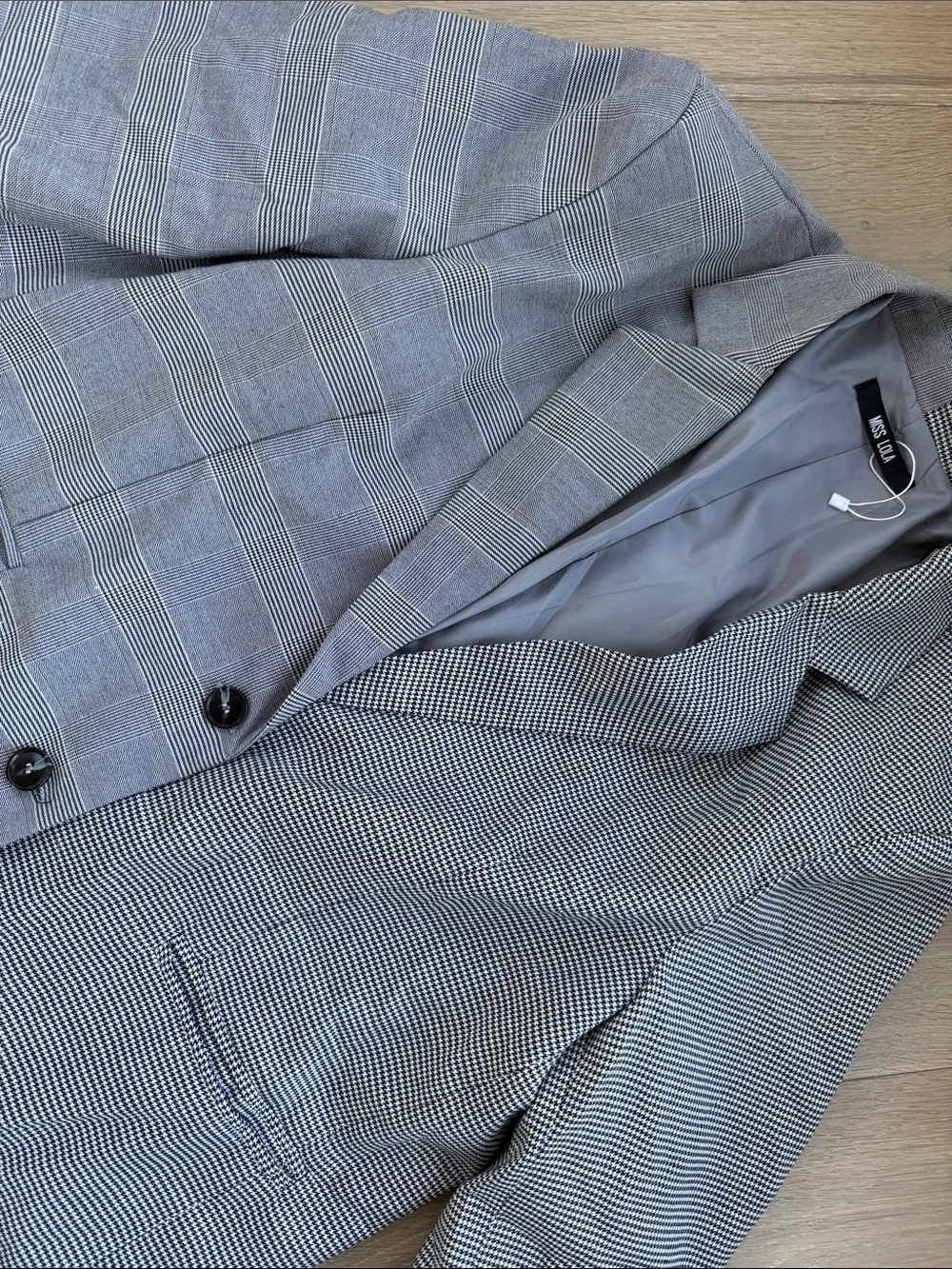 Miss Lola Two-Tone Gray Plaid & Houndstooth Sport Coat